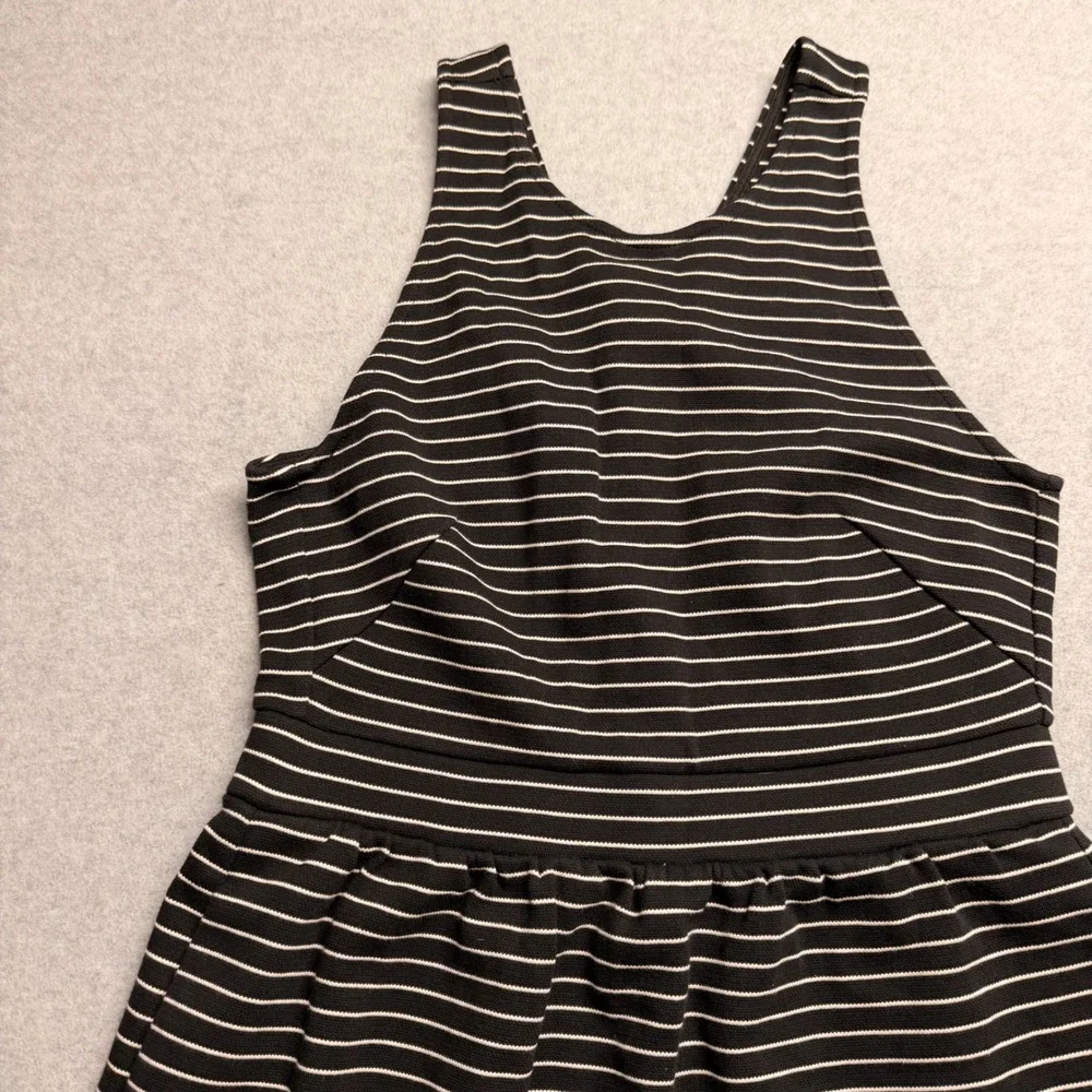 Madewell Black White Striped Fit‎ Flare Dress Sleeveless Racerback Size Medium
